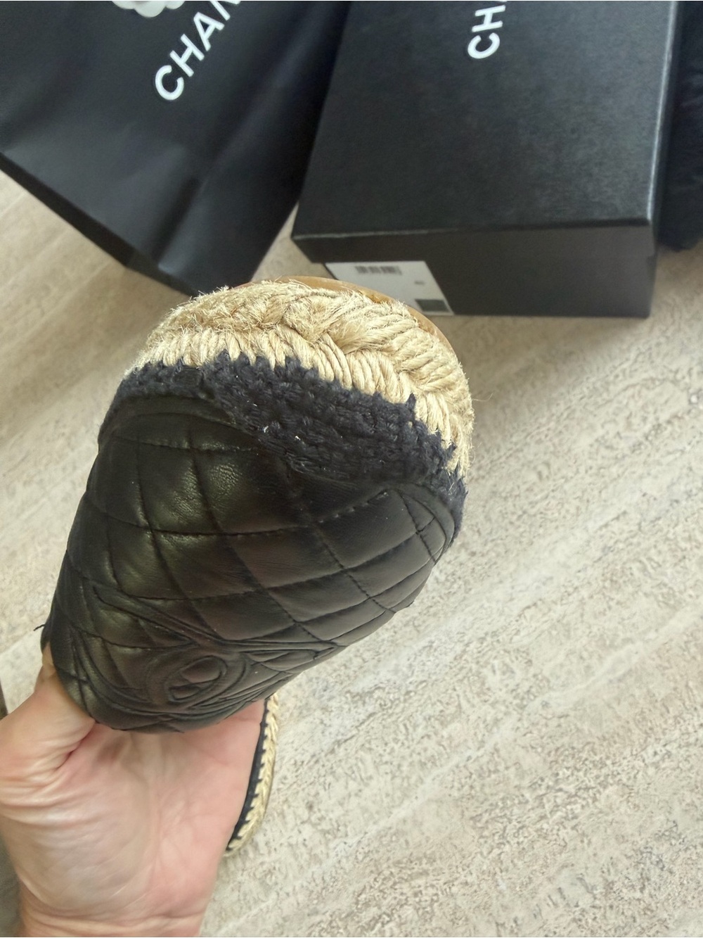 CHANEL Black Quilted Leather Espadrille Flats with CC Logo - Picture 9 of 16